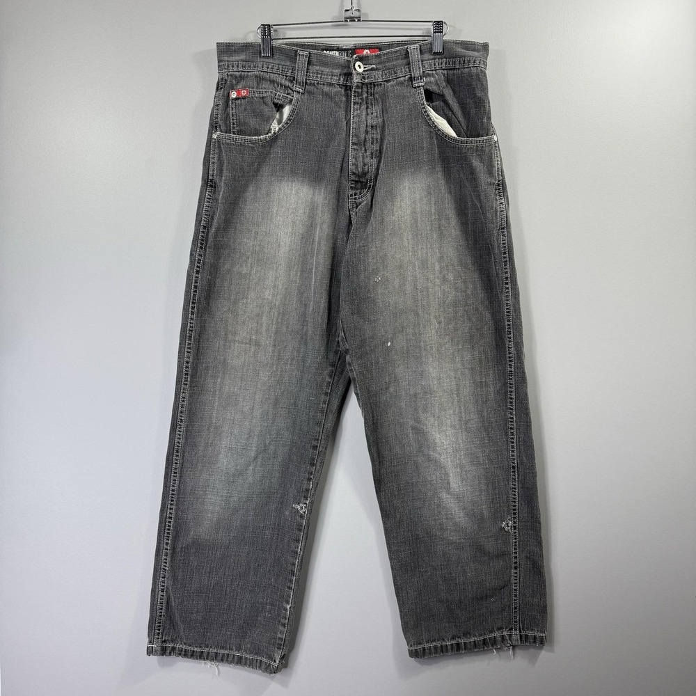Y2K Southpole Jeans Mens 32x29 Faded Black Relaxed Wide Leg Denim Distressed
